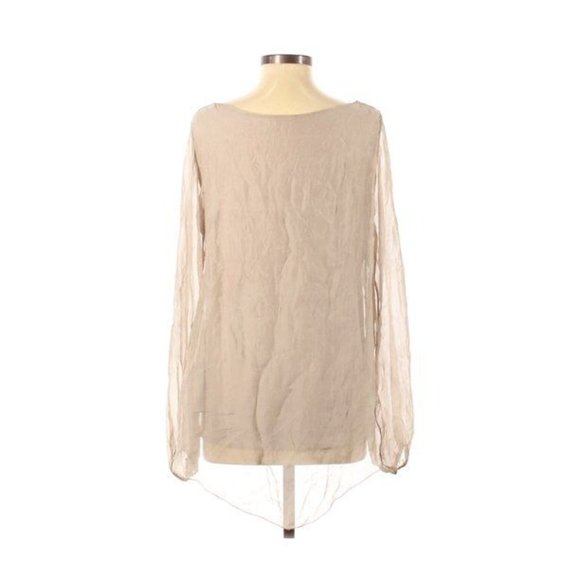 PSh2 25 DOLCE RAGAZZA Blouse top 100% SILK BLOUSE Tan with sequins   L - Picture 1 of 10